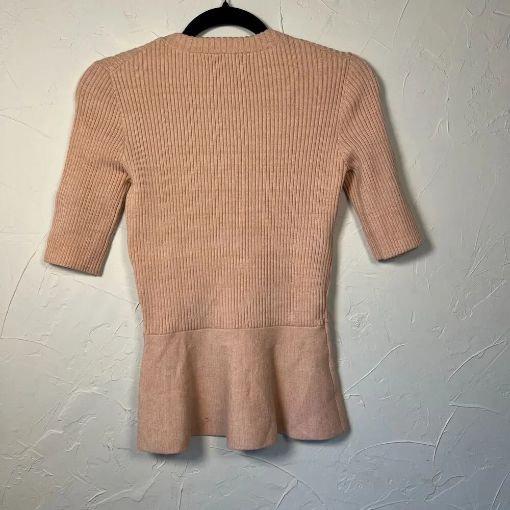 Apiece Apart Blush Ribbed Peplum Knit Top Minimalist Chic Quiet Luxury Feminine - Picture 4 of 4